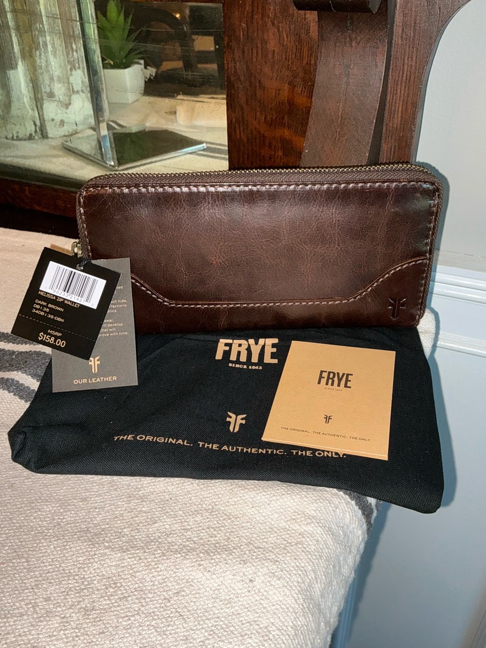 NWT Frye Leather Melissa Zip Around Wallet Dark Brown Retail $158